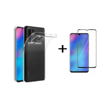 Ntech Huawei P30 Pro Transparant Hoesje Flexible TPU & Scratch Resistent Silicone Case + Glazen Screenprotector - Zwart