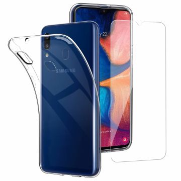 Ntech Samsung Galaxy A20e TPU transparant hoesje + Glazen Screenprotector - Case-Friendly