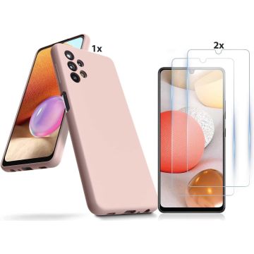Samsung Galaxy A32 4G Hoesje Soft Nano Silicone Backcover Gel Licht Roze Met 2x Glazen Screenprotector