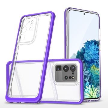 Samsung S20 hoesje transparant cover met bumper Paars - Ultra Hybrid hoesje Samsung Galaxy S20 case