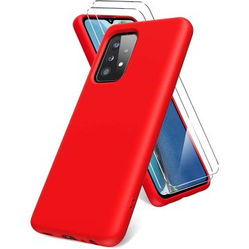 Samsung A72 hoesje - A72 5G / 4G hoesje Silicone Rood - Galaxy A72 Liquid Silicone Soft Nano cover - 2pack Screenprotector Galaxy A72