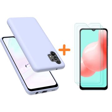 Samsung A32 hoesje - A32 4G hoesje Silicone Lila - Galaxy A32 Liquid Silicone Soft Nano cover - 2pack Screenprotector Galaxy A32