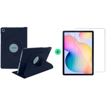 Samsung Galaxy tab S6 lite 2022 Hoes Donker Blauw Draaibare Hoesje Case Cover tablethoes - Samsung Tab s6 lite 2022 Hoes 360 graden draaibaars bookcase