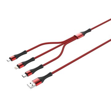 oplaadkabel USB Kabel Rood - 3 in 1 usb kabel micro usb - usb kabel samsung - usb kabel Geschikt voor iPhone - Geschikt voor Lightning / USB-C / Micro-USB - Phone Charging cable - Geschikt voor iPhone oplaadkabel - iPad Oplaadkabel - Oplaadkabel Samsung