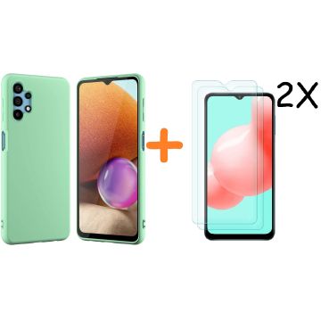 Samsung A32 hoesje - A32 5G hoesje Silicone Groen - Galaxy A32 Silicone Liquid Soft Nano cover - 2pack Screenprotector Galaxy A32 5G