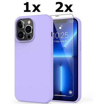 Hoesje Geschikt voor iPhone 13 Pro Soft Nano siliconen Gel Lila Paars Hoesje Met 2X Glazen screenprotector