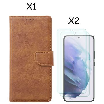 Samsung S22 Plus hoesje Bruin Samsung Galaxy S22 Plus 5G hoesje bookcase portemonnee cover - Samsung hoesje S22 Plus - Samsung S22 Plus screenprotector / 2X Beschermglas