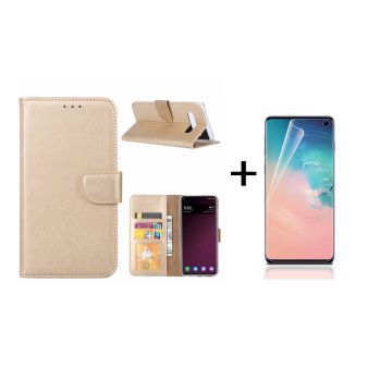 Ntech Samsung Galaxy S10 Book Hoesje Goud + PET Folie screenprotector