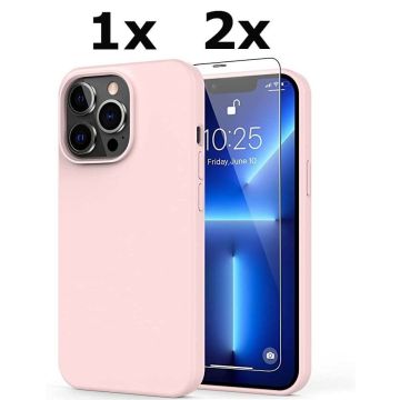 Hoesje Geschikt voor iPhone 12 Pro Max Soft Nano siliconen Gel Licht Roze Hoesje Met 2X Glazen screenprotector