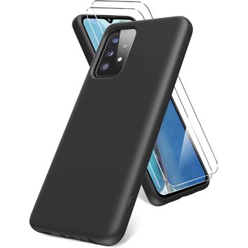 Samsung A52s Hoesje - Galaxy A52 5G / 4G hoesje Silicone Zwart - Galaxy A52 Liquid Silicone Soft Nano cover - 2pack Screenprotector Galaxy A52