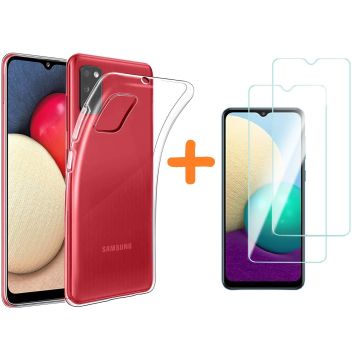 Samsung A02 Hoesje transparante hoesje TPU Back Cover Met ScreenProtector Galaxy A02 2pack glazen tempered