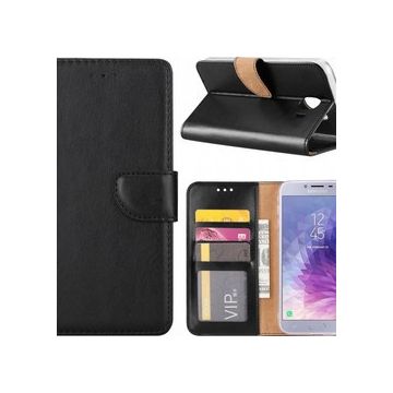 Ntech Samsung Galaxy J4+ (Plus) 2018 case Zwart Portemonnee / Booktype hoesje met opbergvakjes