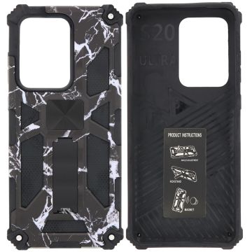 Samsung Galaxy S20 Ultra Hoesje - Rugged Extreme Backcover Marmer Camouflage met Kickstand - Zwart