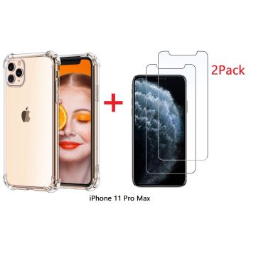 Ntech hoesje Geschikt voor iPhone 11 Pro Max Anti Shock Hoesje + 2X Screenprotector