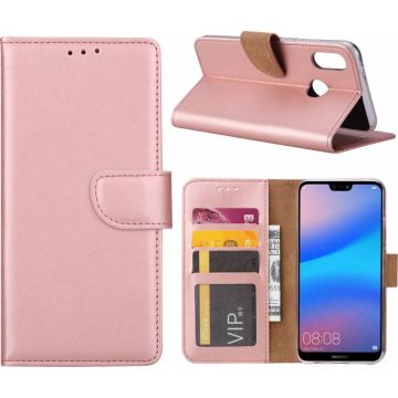 Ntech Hoesje voor Huawei P20 Lite Portemonnee / Booktype hoesje Rose Goud