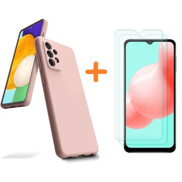 Samsung A32 hoesje - A32 4G hoesje Silicone Licht Rose - Galaxy A32 Liquid Silicone Soft Nano cover - 2pack Screenprotector Galaxy A32