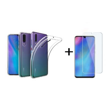 Ntech Huawei P30 Transparant Hoesje Flexible TPU & Scratch Resistent Silicone Case + Glazen Screenprotector