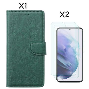 Samsung S22 Plus hoesje Groen Samsung Galaxy S22 Plus 5G hoesje bookcase portemonnee cover - Samsung hoesje S22 Plus - Samsung S22 Plus screenprotector / 2X Beschermglas