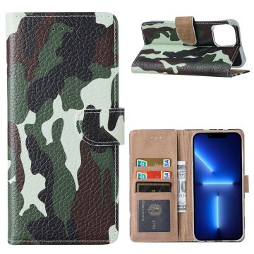 Hoesje Geschikt voor iPhone 13 Pro Hoesje Camouflage Legerprint - Hoesje Geschikt voor iPhone 13 Pro Boek Hoesje / Portemonnee cover - Camouflage Hoesje Geschikt voor iPhone 13 Pro 6.1