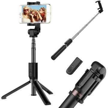 Ntech 3 in 1 Selfie Stick met Afstandsbediening en Foldable Tripod Stand Huawei P30 Pro/P30/P30 Lite / P30 Lite New Edition /Y6 (2019)/Mate 20/Mate 20Pro/ P20 Pro/P20 Lite - Zwart