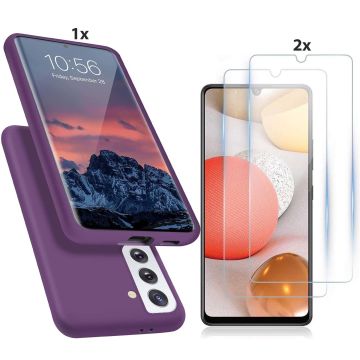 Samsung Galaxy S21 Hoesje Soft Nano Silicone Backcover Gel Paars Met 2x Glazen Screenprotector