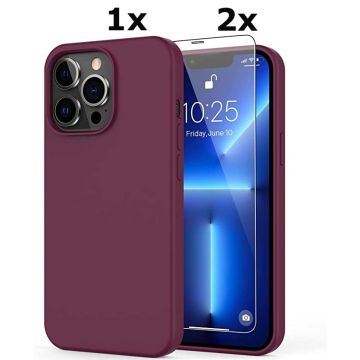 Hoesje Geschikt voor iPhone 13 Pro Max Soft Nano siliconen Gel Bordeaux Rood Hoesje Met 2X Glazen screenprotector