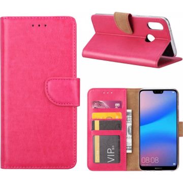 Ntech Hoesje voor Huawei P20 Lite Portemonnee / Booktype hoesje Pink