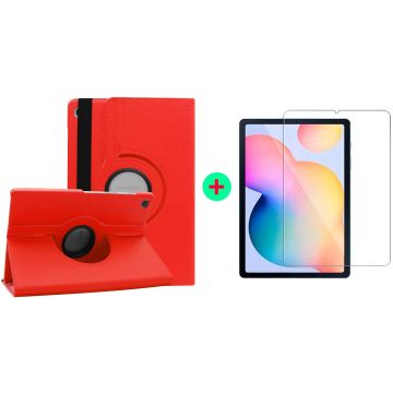 Samsung Galaxy tab S6 lite 2022 Hoes Rood Draaibare Hoesje Case Cover tablethoes - Samsung Tab s6 lite 2022 Hoes 360 graden draaibaars bookcase