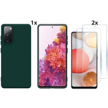 Samsung Galaxy S20 Hoesje Soft Nano Silicone Backcover Gel Donkergroen Met 2x Glazen Screenprotector
