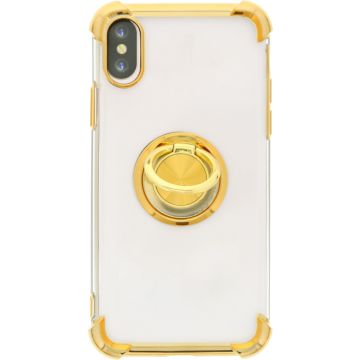 Hoesje Geschikt voor iPhone X hoesje silicone met ringhouder Back Cover case - Transparant/Goud