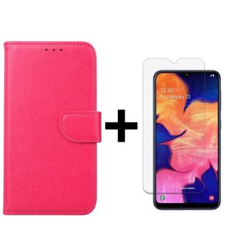 Ntech Samsung Galaxy A10 Portemonnee Hoesje - Roze +Glazen Screenprotector - Case-Friendly