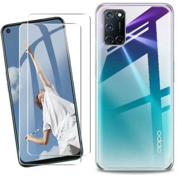 Oppo A16 / A16S Hoesje Transparant cover Case Met 2x Screenprotector - Oppo A16s / A16 Hoesje Silicone Transparant Case Cover - Oppo A16S / A16 Screenprotector