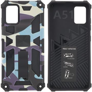 Samsung Galaxy A51 (4G) Hoesje - Rugged Extreme Backcover Camouflage met Kickstand - Paars