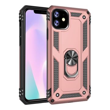 Ntech hoesje Geschikt voor iPhone 11 Armor Ringhouder TPU - Rosegoud
