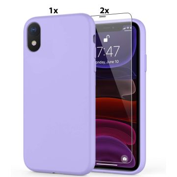 Hoesje Geschikt voor iPhone X / XS Soft Nano siliconen Gel Lila Paars Hoesje Met 2X Glazen screenprotector