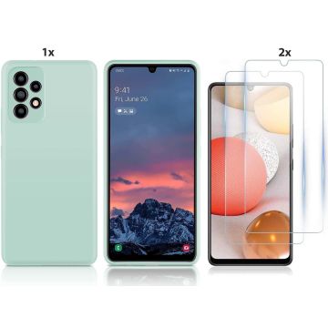 Samsung Galaxy A32 4G Hoesje Soft Nano Silicone Backcover Gel Turqoise Met 2x Glazen Screenprotector