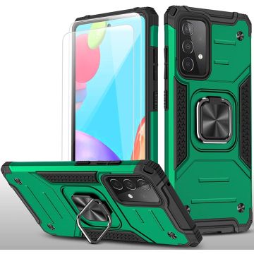 Samsung A52S / A52 Hoesje Heavy Duty Armor hoesje Groen - Galaxy A52 5G Case Kickstand Ring cover met Magnetisch Auto Mount- Samsung A52 screenprotector 2 pack