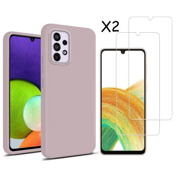 Samsung A33 hoesje silicone soft cover Pink Sand - Samsung Galaxy A33 5G Silicone colour hoesje - Galaxy A33 case Liquid Nano Silicone cover - A33 Screenprotector 2 pack