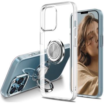 Hoesje Geschikt voor iPhone 13 Mini hoesje Transparant Luxe Backcover - Hoesje Geschikt voor iPhone 13 Mini - Hoesje Geschikt voor iPhone 13 Mini case met Metalen Ring houder - Transparant