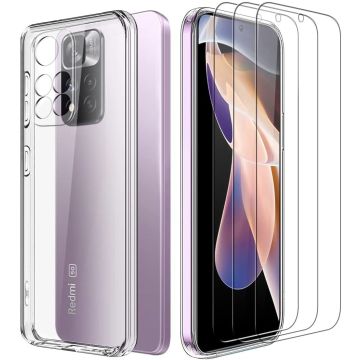 Xiaomi Redmi Note 11 Pro / 11 Pro Max 5G Hoesje Transparant cover Case Met 3x Screenprotector -Redmi Note 11 Pro/11 Pro Max 5G Hoesje Silicone Transparant Case Cover - Xiaomi Redmi Note 11 Pro/11 Pro Max 5G Screenprotector