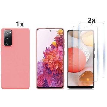 Samsung Galaxy S20 Hoesje Soft Nano Silicone Backcover Gel Roze Met 2x Glazen Screenprotector