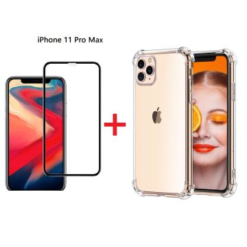 Hoesje Geschikt voor iPhone 11 Pro Max Screenprotector Zwart + Anti-Shock Hoesje