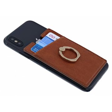 Ntech Peel & Stick universele Smartphone Pocket kaarthouder met een ringstandaard Bruin