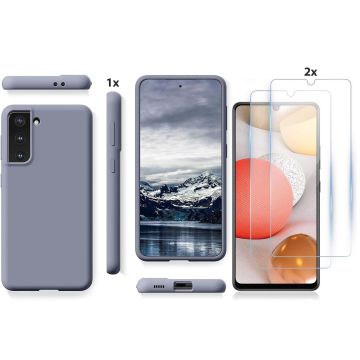 Samsung Galaxy S21 Ultra Hoesje Soft Nano Silicone Backcover Gel Antraciet Grijs Met 2x Glazen Screenprotector