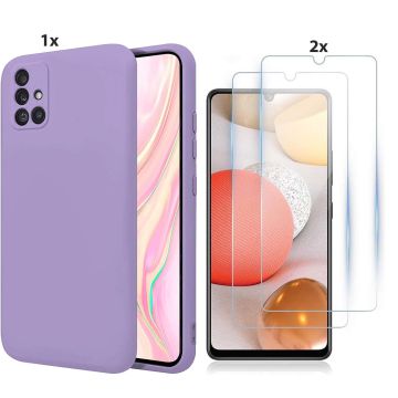 Samsung Galaxy A32 4G Hoesje Soft Nano Silicone Backcover Gel Lavendel Paars Met 2x Glazen Screenprotector