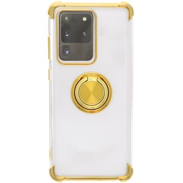 Samsung Galaxy S10 Lite hoesje silicone met ringhouder Back Cover Case - Transparant/Goud
