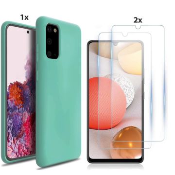 Samsung Galaxy S20 Hoesje Soft Nano Silicone Backcover Gel Turqoise Met 2x Glazen Screenprotector