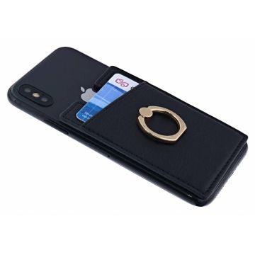 Ntech Peel & Stick universele Smartphone Pocket kaarthouder met een ringstandaard Zwart