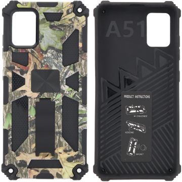 Samsung Galaxy A51 (4G) Hoesje - Rugged Extreme Backcover Blaadjes Camouflage met Kickstand - Groen