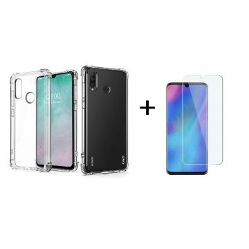 Ntech Huawei P30 lite / P30 Lite New Edition Transparent Anti Burst Hoesje Shock Proof TPU Case + Glazen Screenprotector